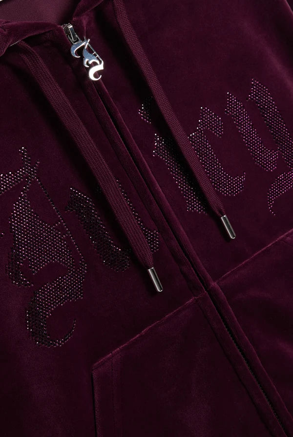 JUICY COUTURE TUTA IN VELLUTO CON LOGO JUICY IN STRASS – BORDEAUX
