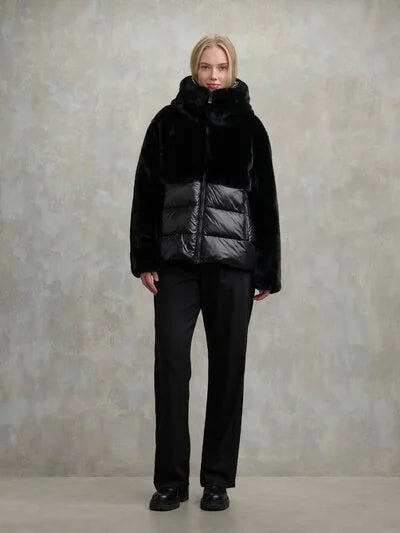 BLAUER Giubbotto Donna Ovattato Invernale Fasciato Con Pelliccia a Metà Nero