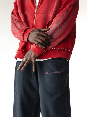 BLACK ISLAND Felpa Con Zip In Cotone Sfumata Con Stampa Retro Rossa