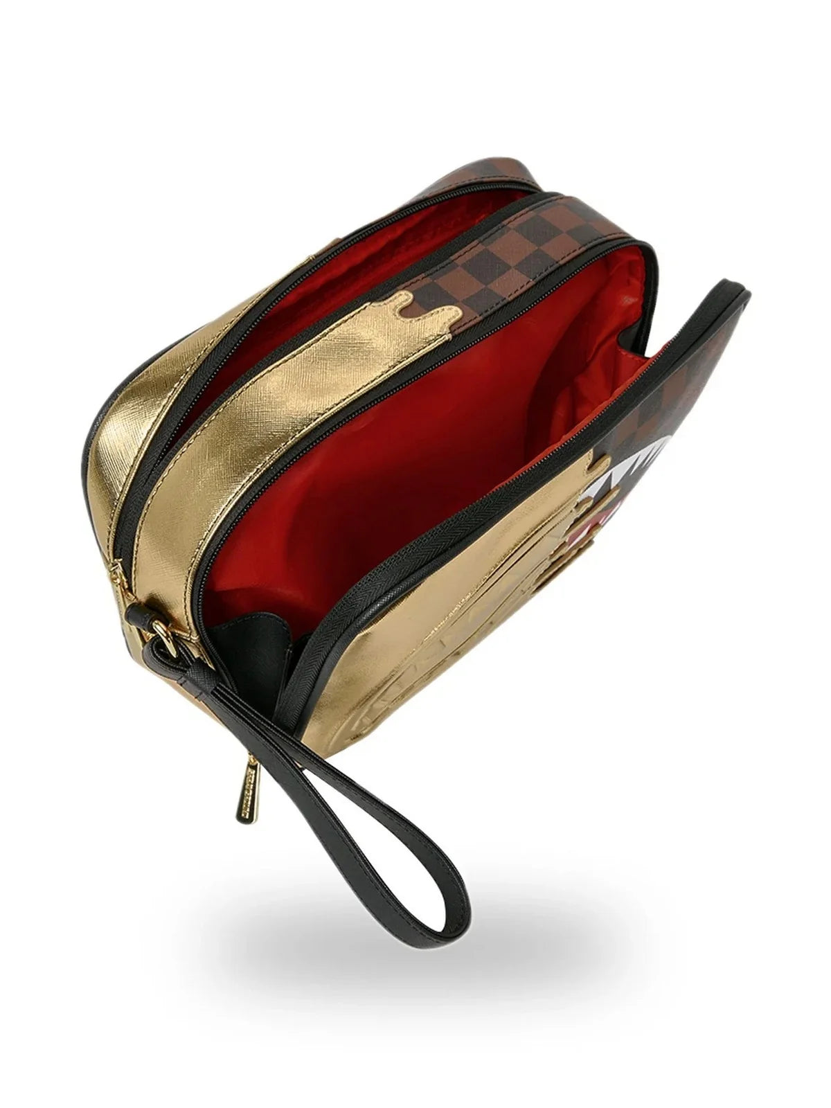 SPRAYGROUND Pochette SHARKS IN PARIS GOLD DRIP TOILETRY BRICK Marrone/Oro
