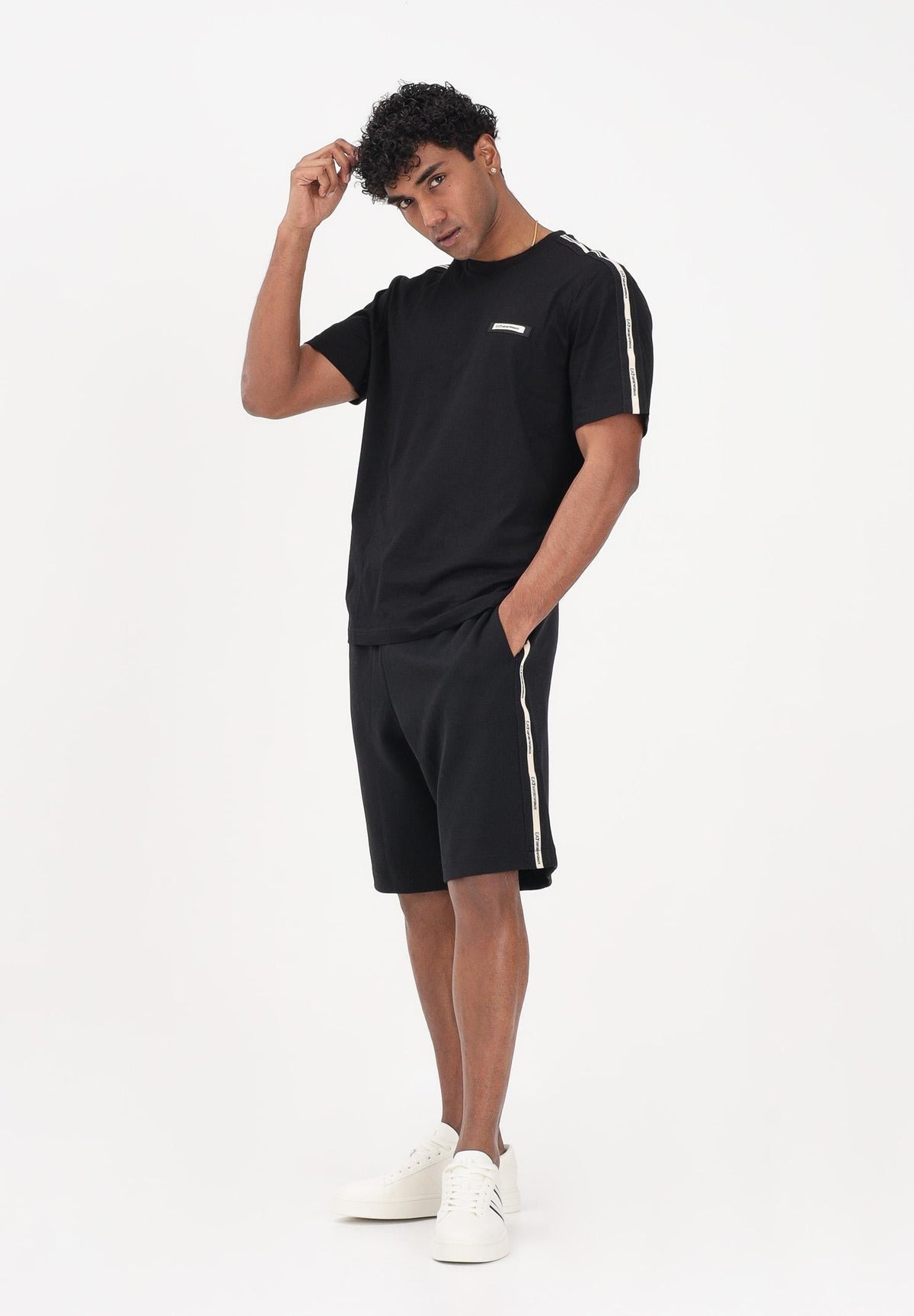 EMPORIO ARMANI Completino T-Shirt/Pantalonicno con Bande Laterani Nero/Beige