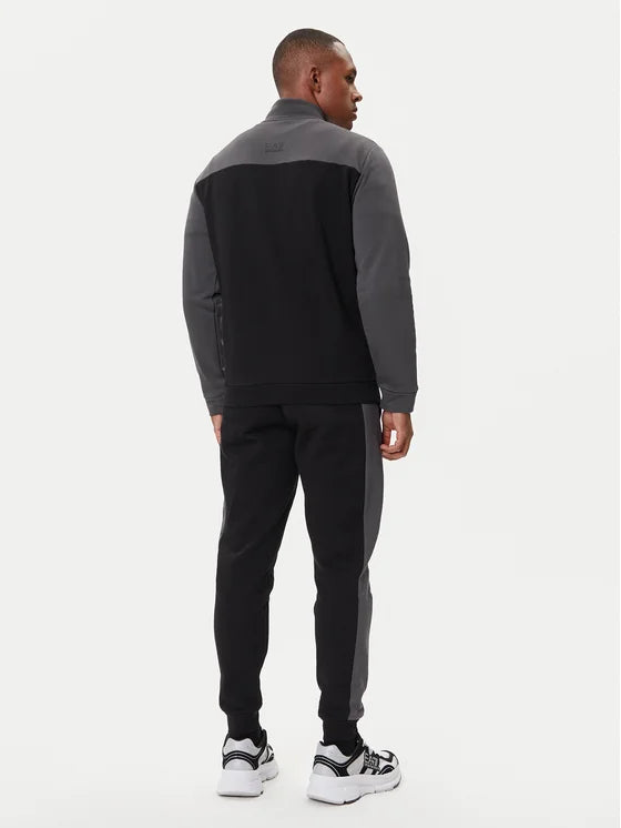 EMPORIO ARMANI Tuta Felpata Girocollo Con Zip Grigio/Nero