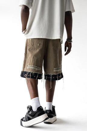 BLACK ISLAND Bermuda Jeans Jorts Con Borchie Beige