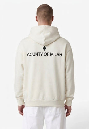 COUNTY OF MILAN Felpa Con Cappuccio Marcelo Burlon Panna Con Logo Ricamato E Stampa Retro