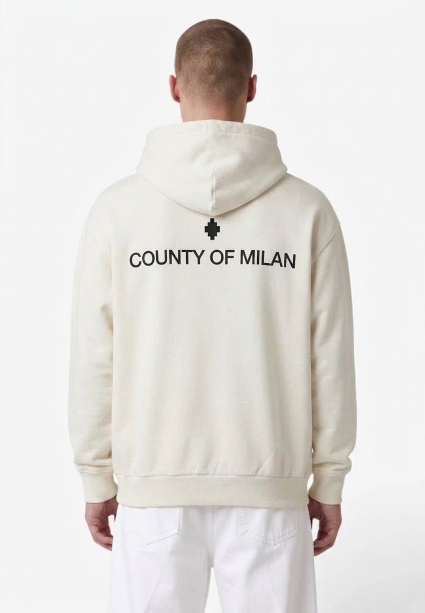 COUNTY OF MILAN Felpa Con Cappuccio Marcelo Burlon Panna Con Logo Ricamato E Stampa Retro