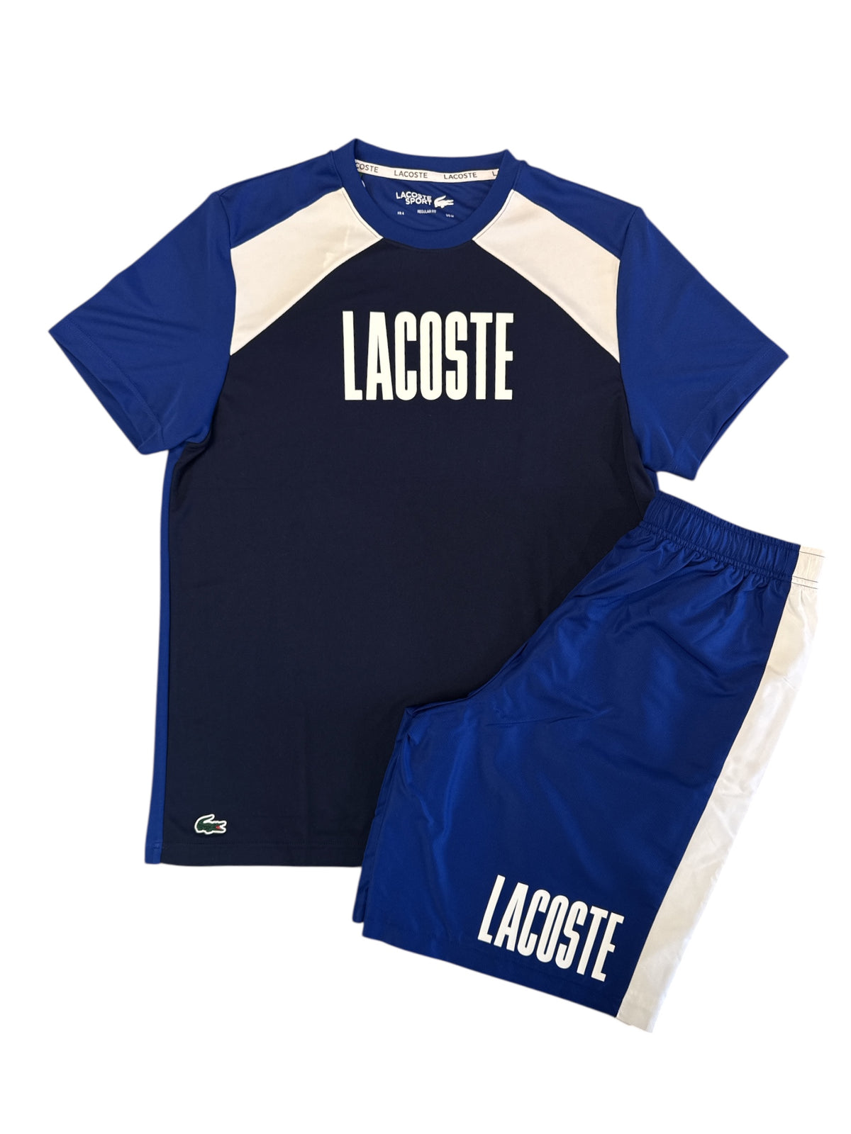 LACOSTE Completino Con T-Shirt In Tessuto Tecnico e Logo Centrale e Pantaloncino Foderato Blu  Bianco