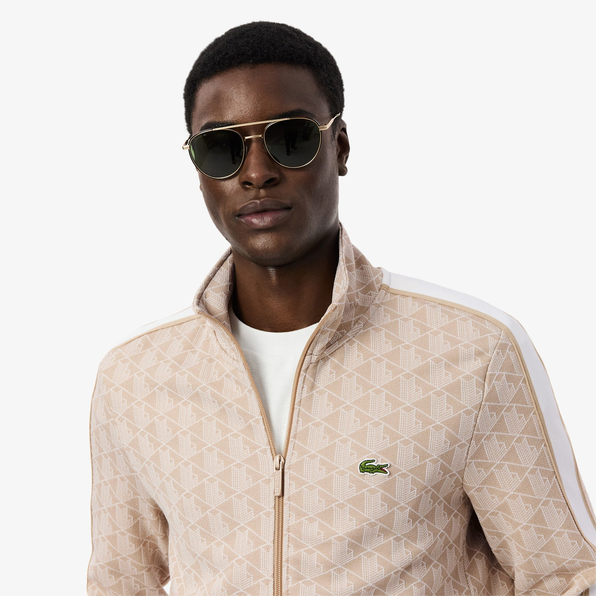 LACOSTE Tuta Monogram con Zip Beige/Bianca