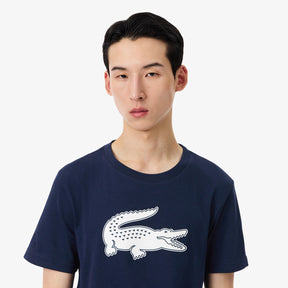 LACOSTE T-Shirt Logo Centrale Blu e Bianca