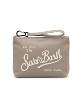 SAINT BARTH Pochette Aline Piquet Beige Logo Ricamato Bianco