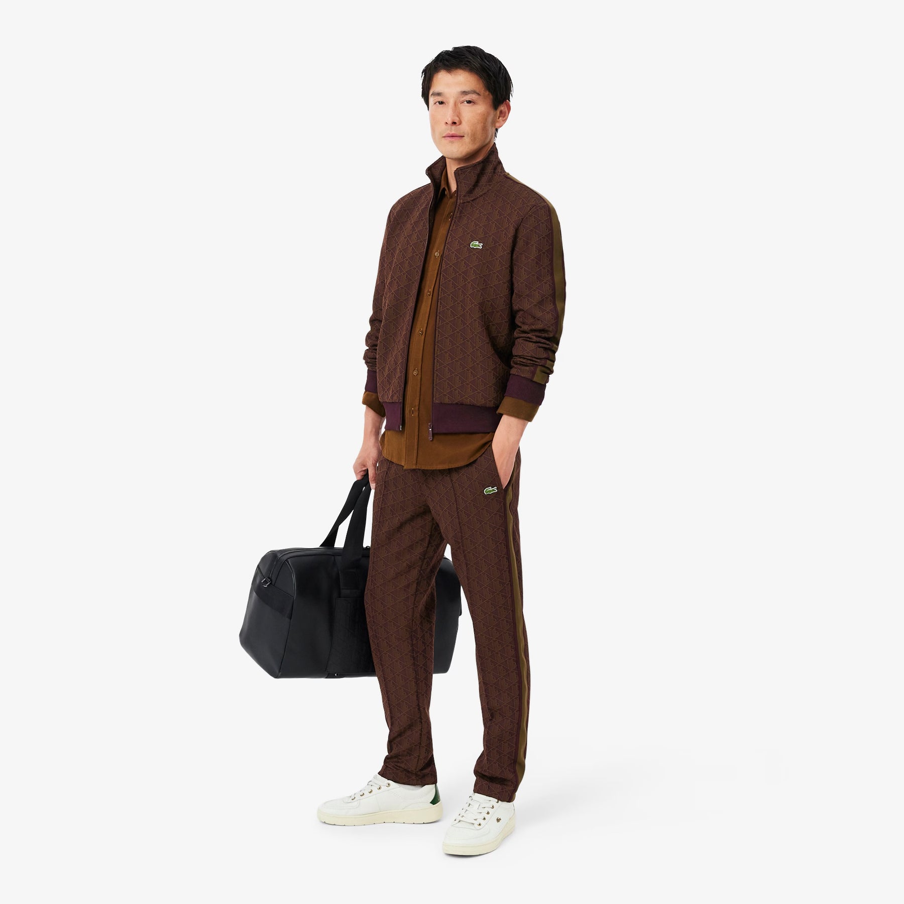 LACOSTE Tuta Monogram Con Zip Marrone