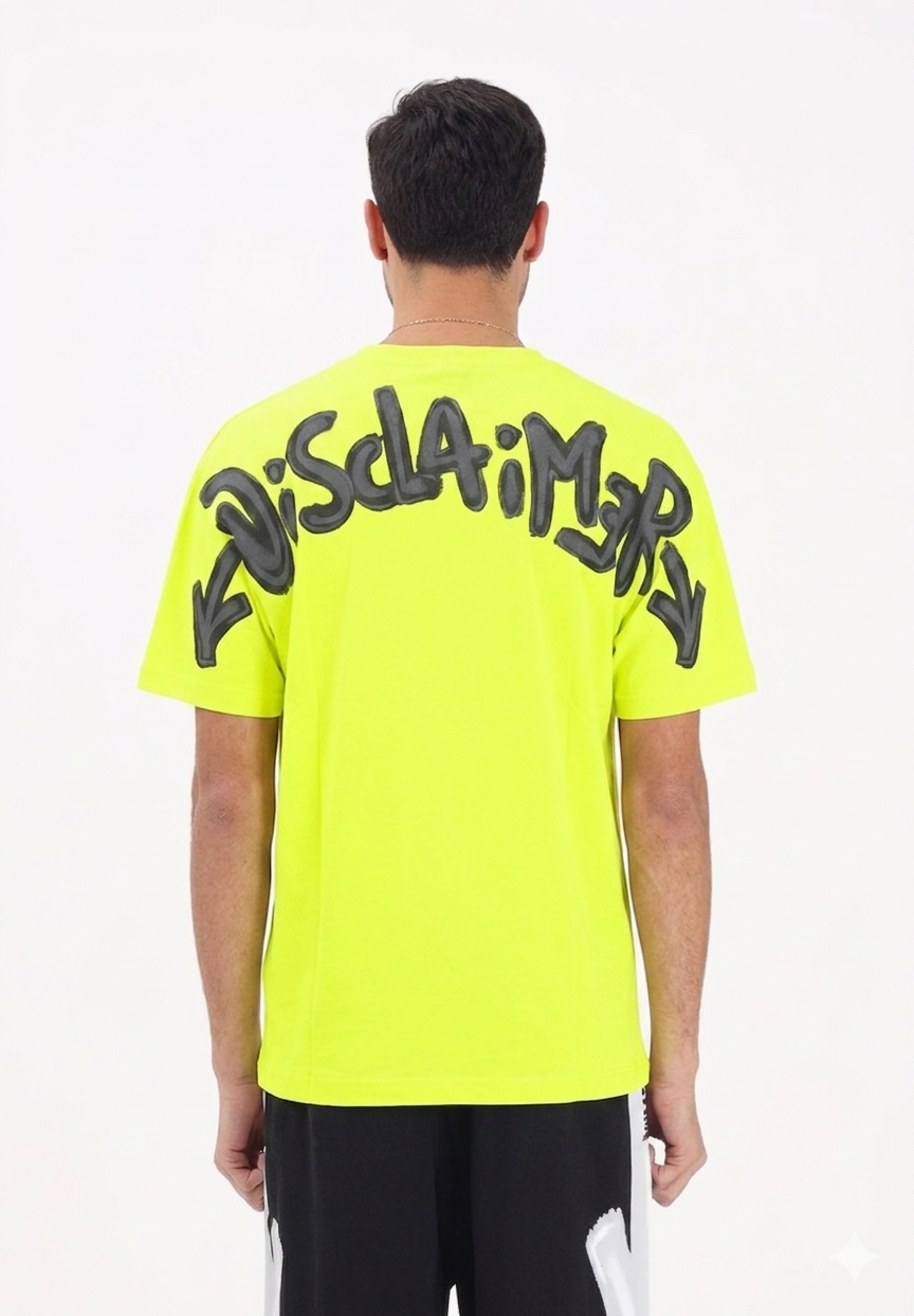 DISCLAIMER T-Shirt Con Logo Frontale E Stampa Retro Giallo Fluo
