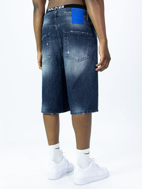 SOLDIER Bermuda Jorts Jeans In Denim Con Rotture Blu