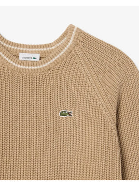 LACOSTE Maglioncino Bambino Beige Con Dettagli Ricamati Bianchi
