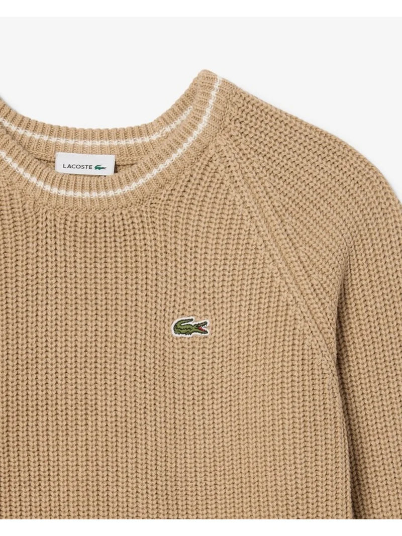 LACOSTE Maglioncino Bambino Beige Con Dettagli Ricamati Bianchi