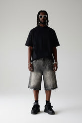 PRESENT DAY Bermuda Jeans Jorts Con Dettagli Perle e Brillantini Denim Nero