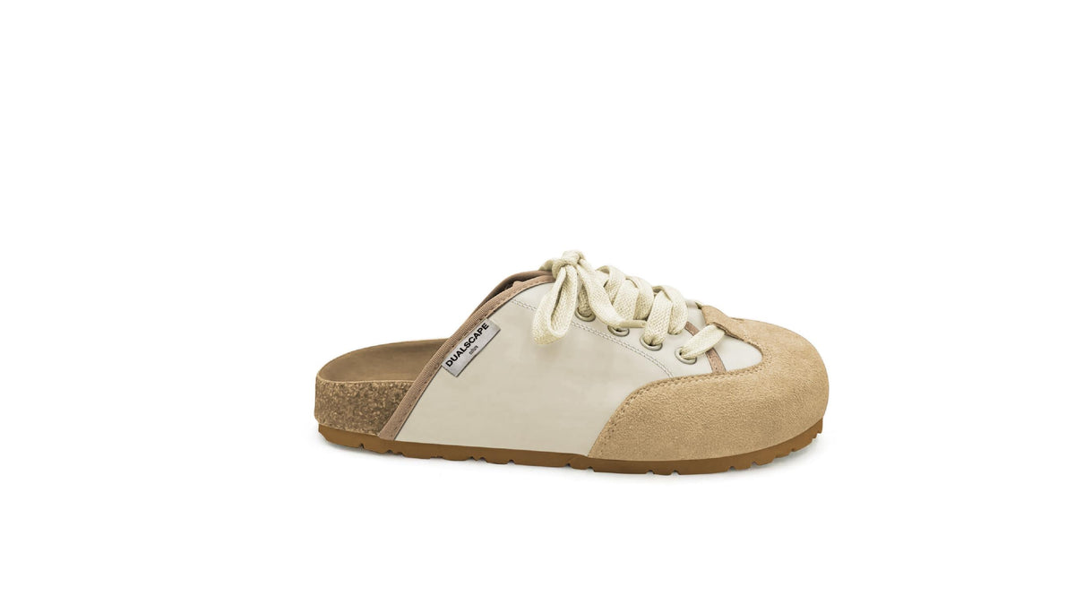 DUALSCAPE Ciabatta Chiusa Sabot Mod. Boston Con Lacci e Punta In Camoscio Panna/Beige