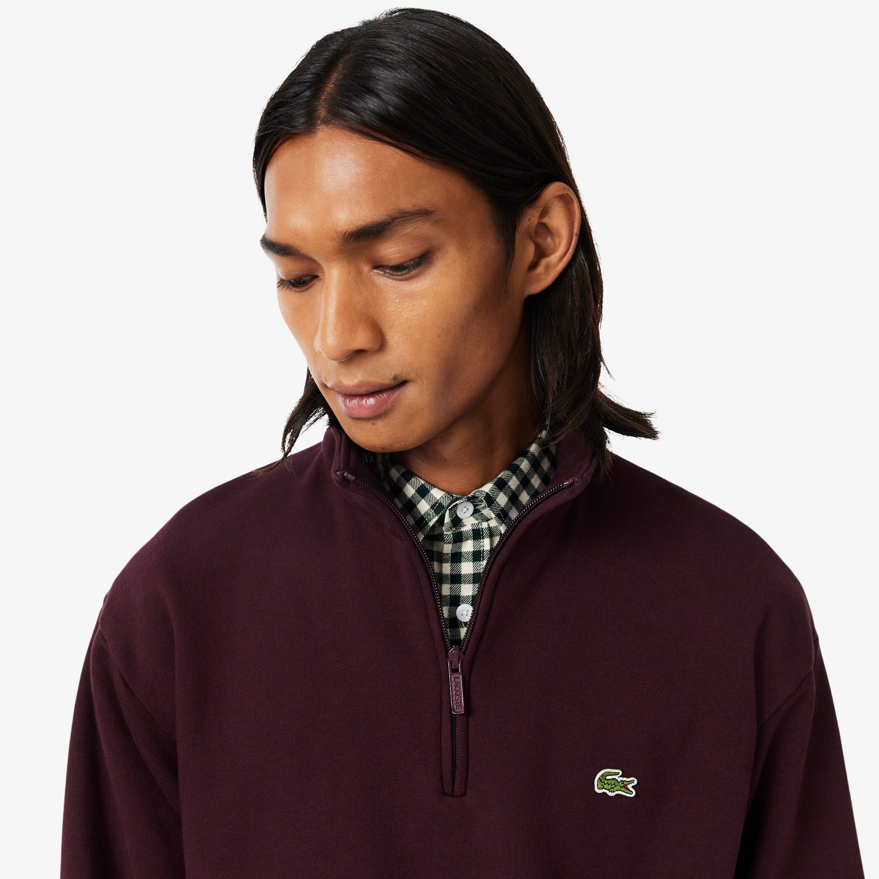 LACOSTE Felpa In Tessuto Felpato Collo Alto Mezza Zip Bordeux
