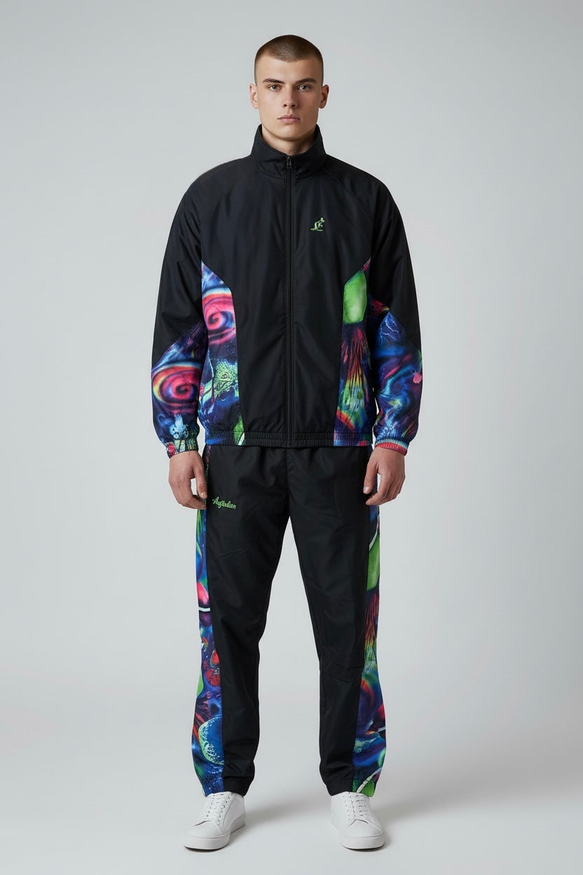 AUSTRALIAN Tuta Completa In Microfibra Con Zip Nera Con Dettagli Multicolor SS26