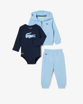 LACOSTE Set Neonato In Tessuto Felpato Azzurro