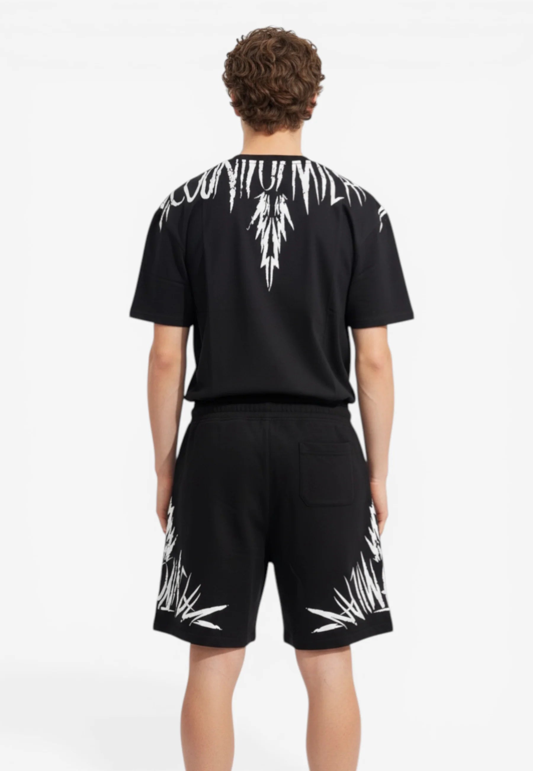 COUNTY OF MILAN Completino Marcelo Burlon T-Shirt e Pantaloncino Nero Stampa Logo Bianco