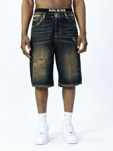 SOLDIER Bermuda Jorts Jeans In Denim Con Rotture Sabbiato Blu Scuro
