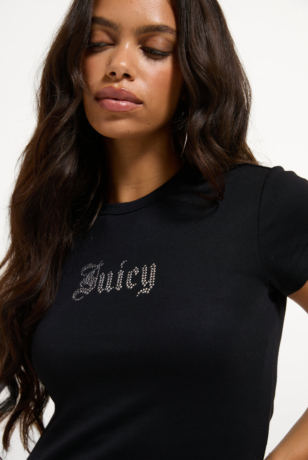 JUICY COUTURE BABY T-SHIRT IN JERSEY DI MODAL CON LOGO JUICY IN STRASS – NERA