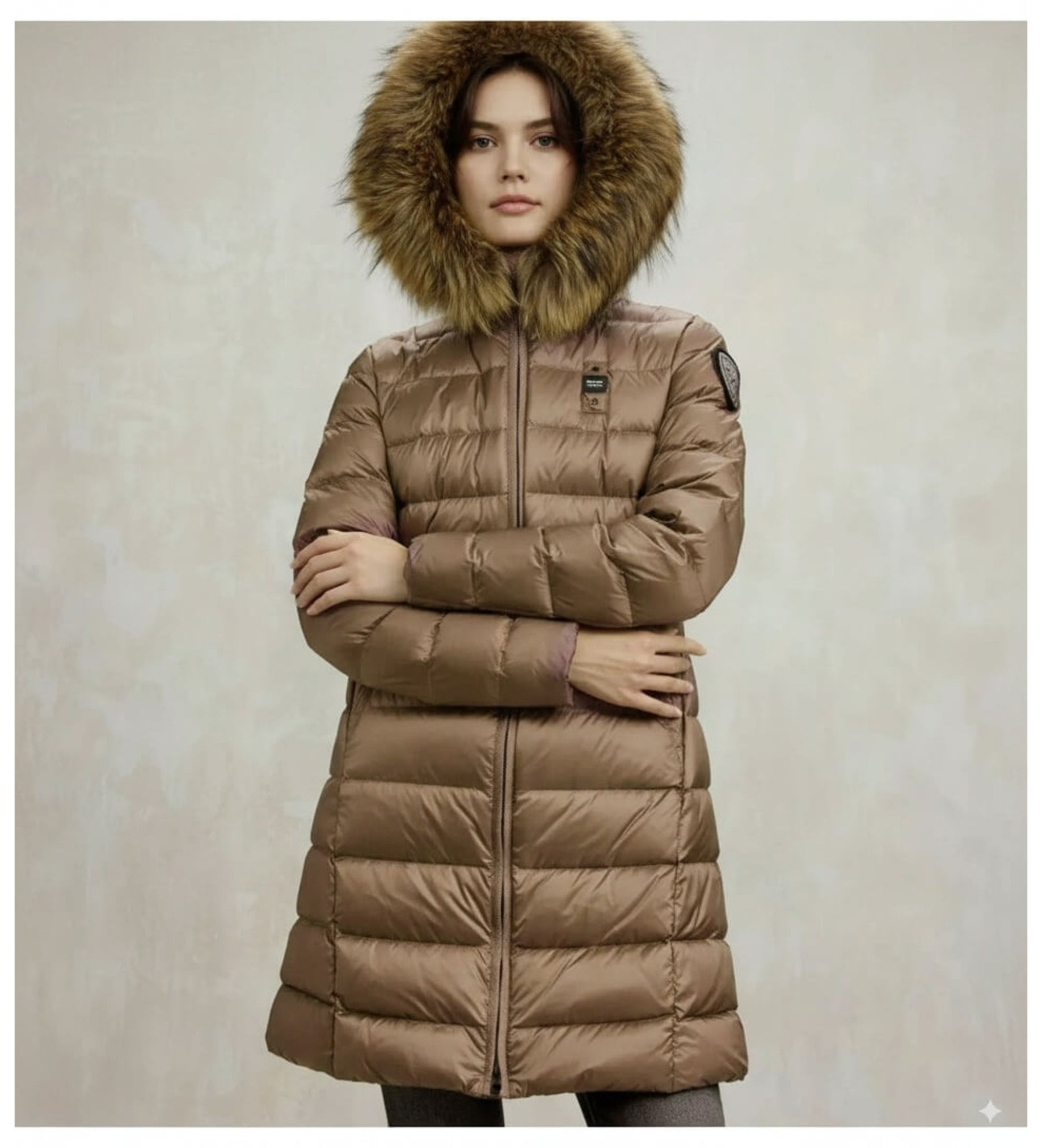 BLAUER Giubbotto Donna Piumino Invernale Fasciato Con Pelliccia Lungo Marrone