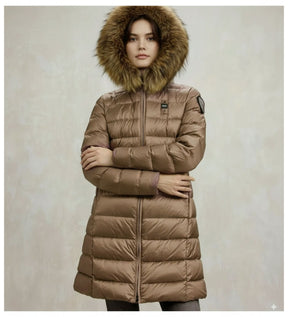 BLAUER Giubbotto Donna Piumino Invernale Fasciato Con Pelliccia Lungo Marrone