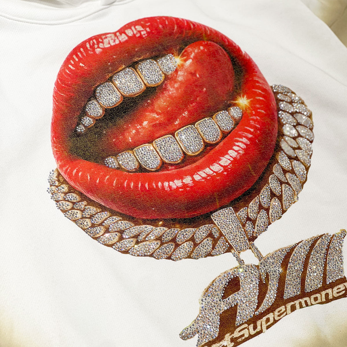 ART SUPER MONEY Felpa GRILLZ Con Cappuccio Bianca