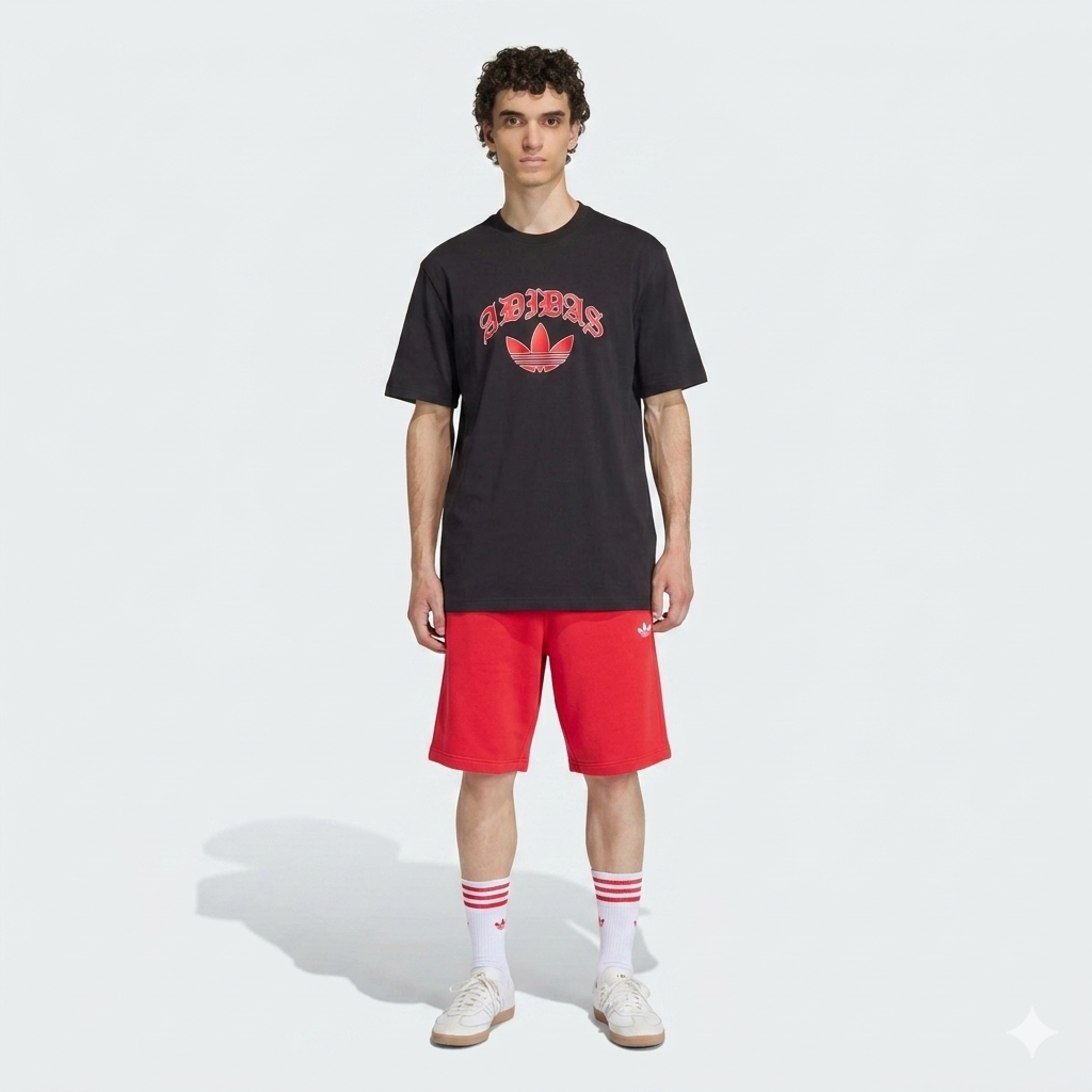 Adidas Originals T-Shirt Uomo Nero Rosso Fleece