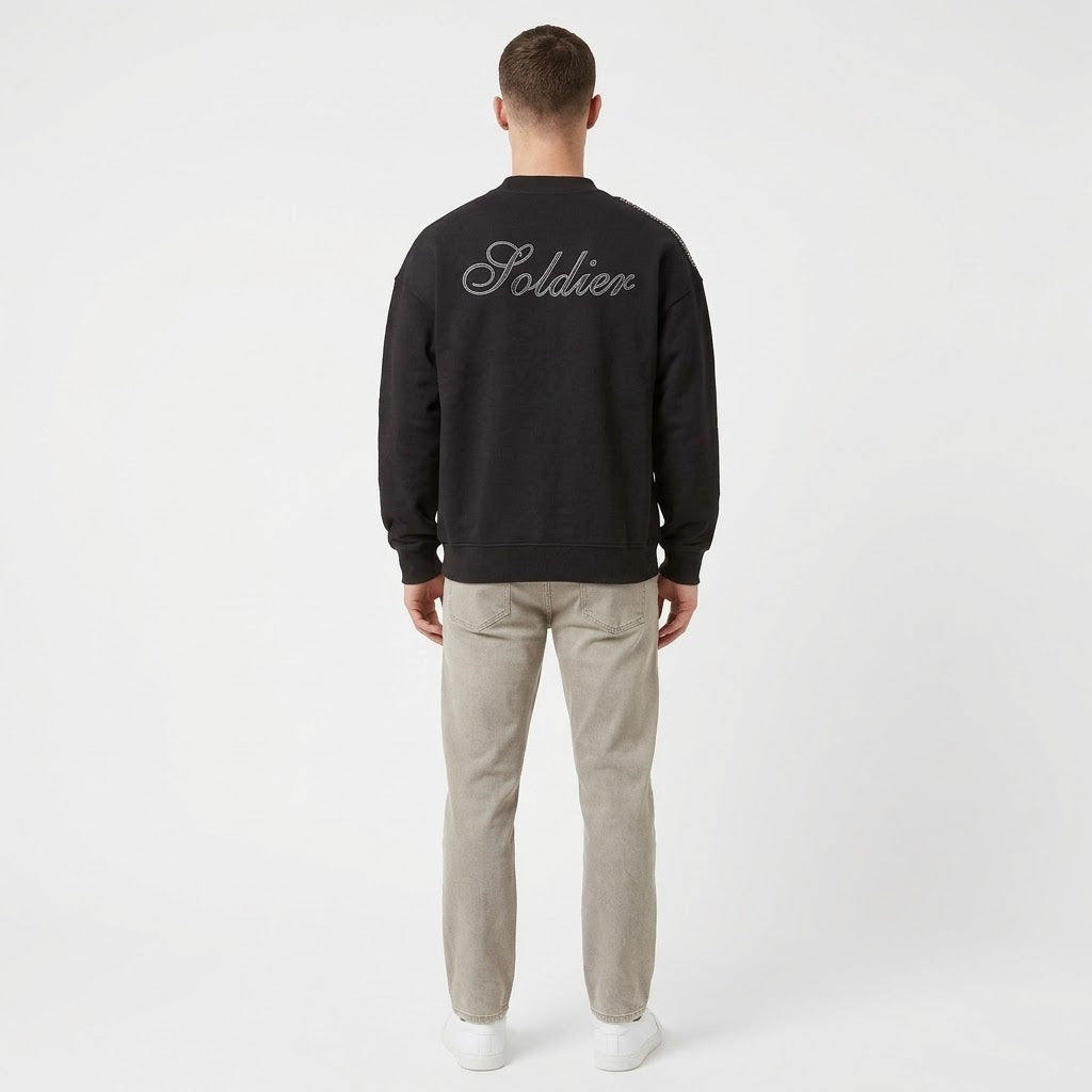 SOLDIER Felpa Girocollo Con Scritta Retro Ricamata Nero