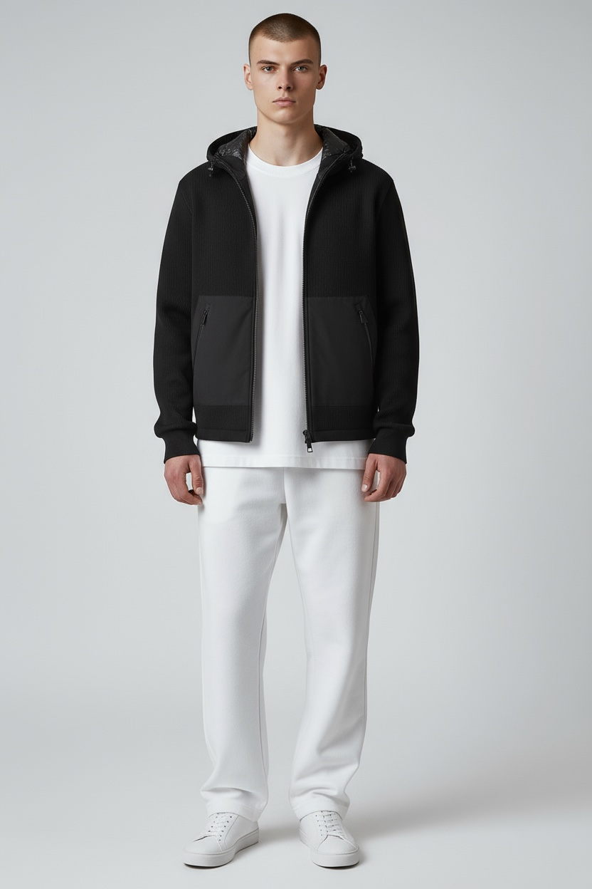 TREZ Giubbotto Invernale Bomber a Costine Con Cappuccio Nero