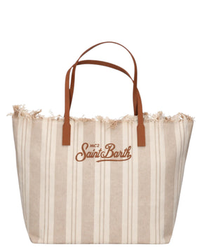 SAINT BARTH BORSA SHOPPER CITY IN CANVAZ A RIGHE BEIGE