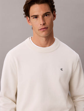 CALVIN KLEIN Maglioncino Girocollo In Cotone Liscio Logo Piccolo Bianco