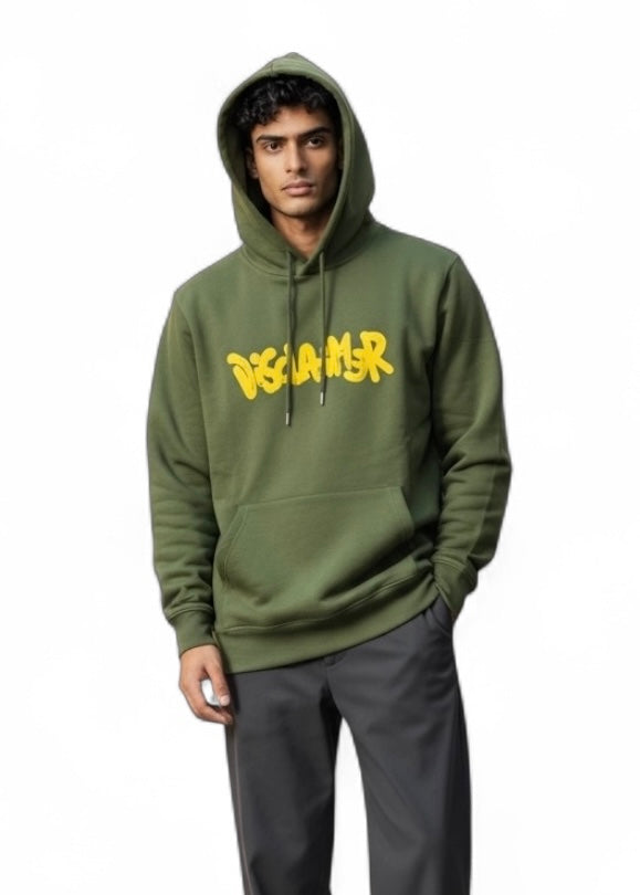 DISCLAIMER Felpa Con Cappuccio Verde Logo Giallo