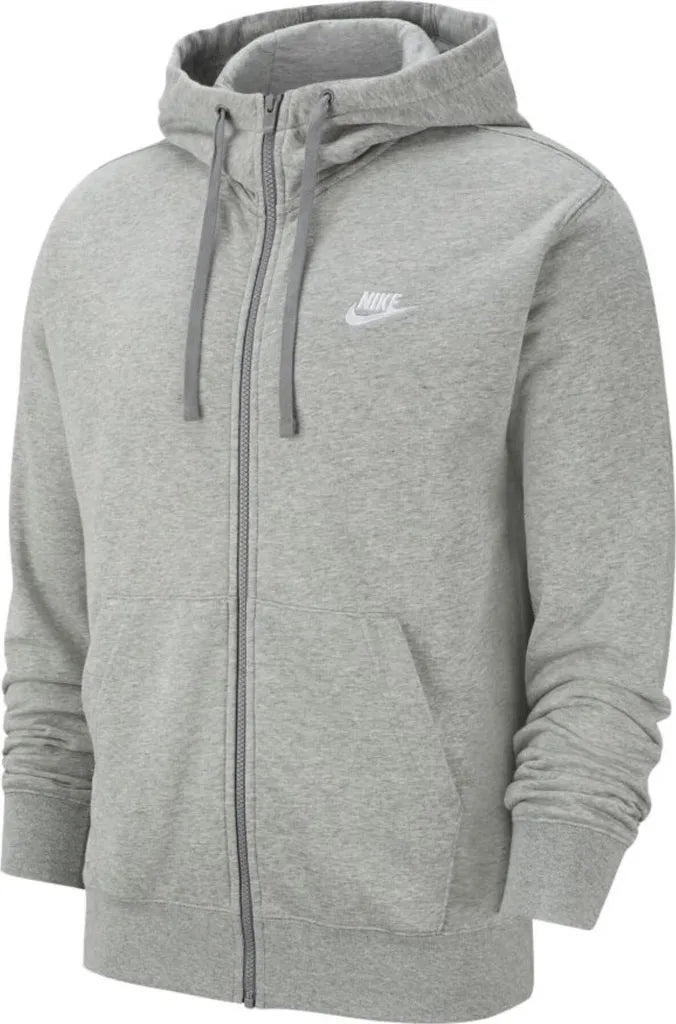 NIKE Felpa Con Zip e Cappuccio In Cotone Garzato Autunnale Grigio