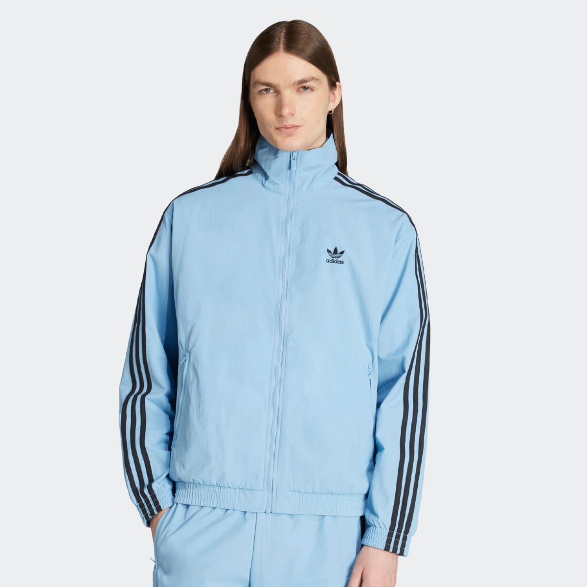 ADIDAS ORIGINALS Tuta In Microfibra Con Zip Senza Cappuccio Con Strisce Laterali Azzurra/Nera  25/26