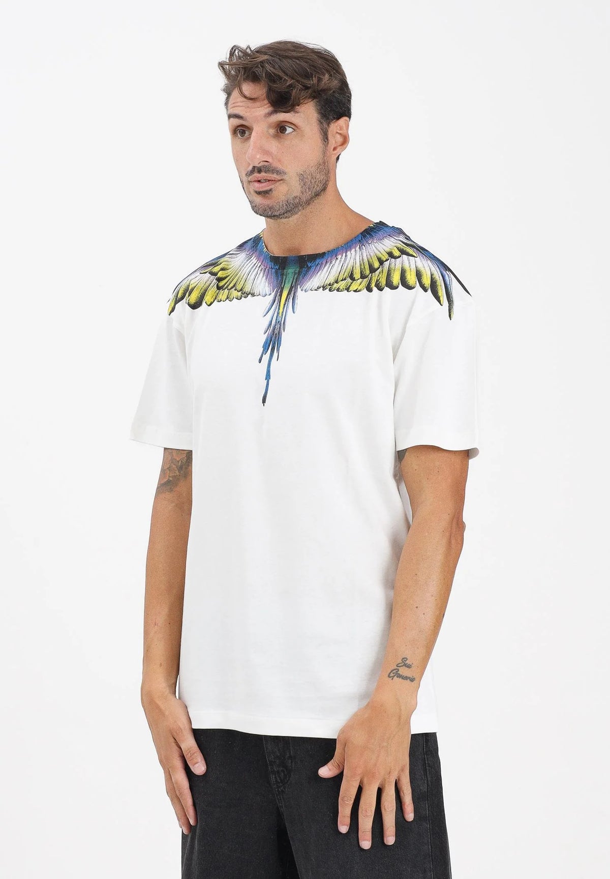 MARCELO BURLON COUNTY OF MILAN T-Shirt Con Stampa Ali Colorate Bianca