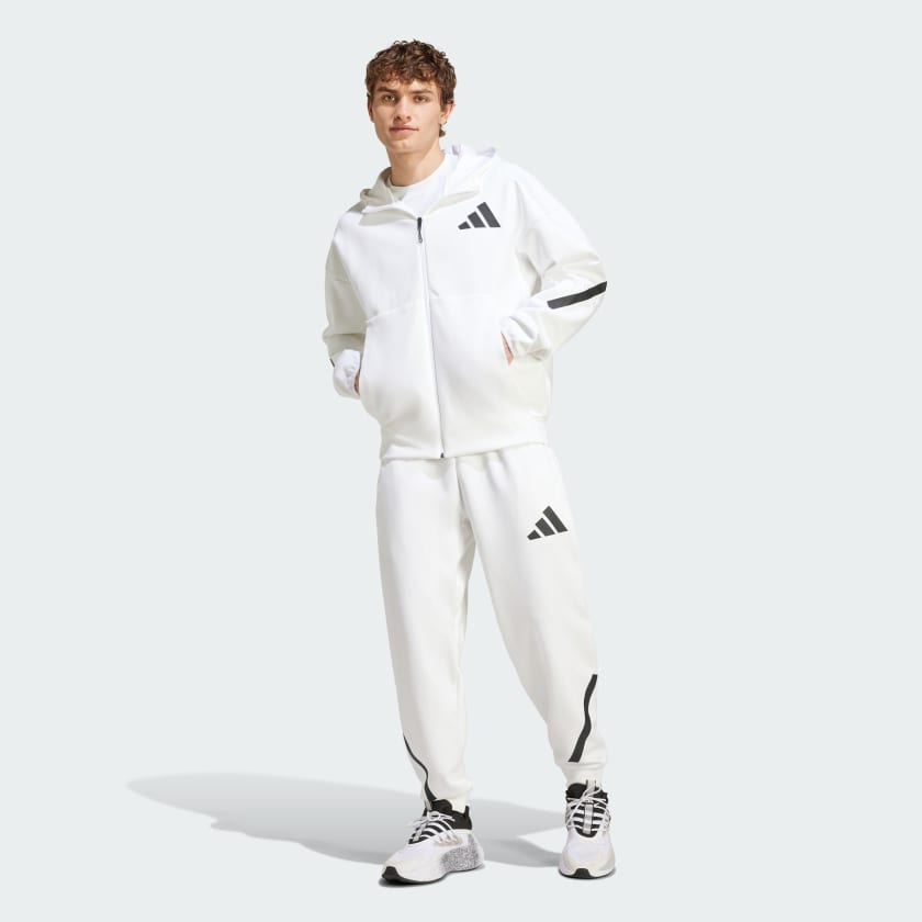 ADIDAS Tuta Leggera Z.N.E In Cotone Con Zip Con Cappuccio e Logo Bianca/Nera
