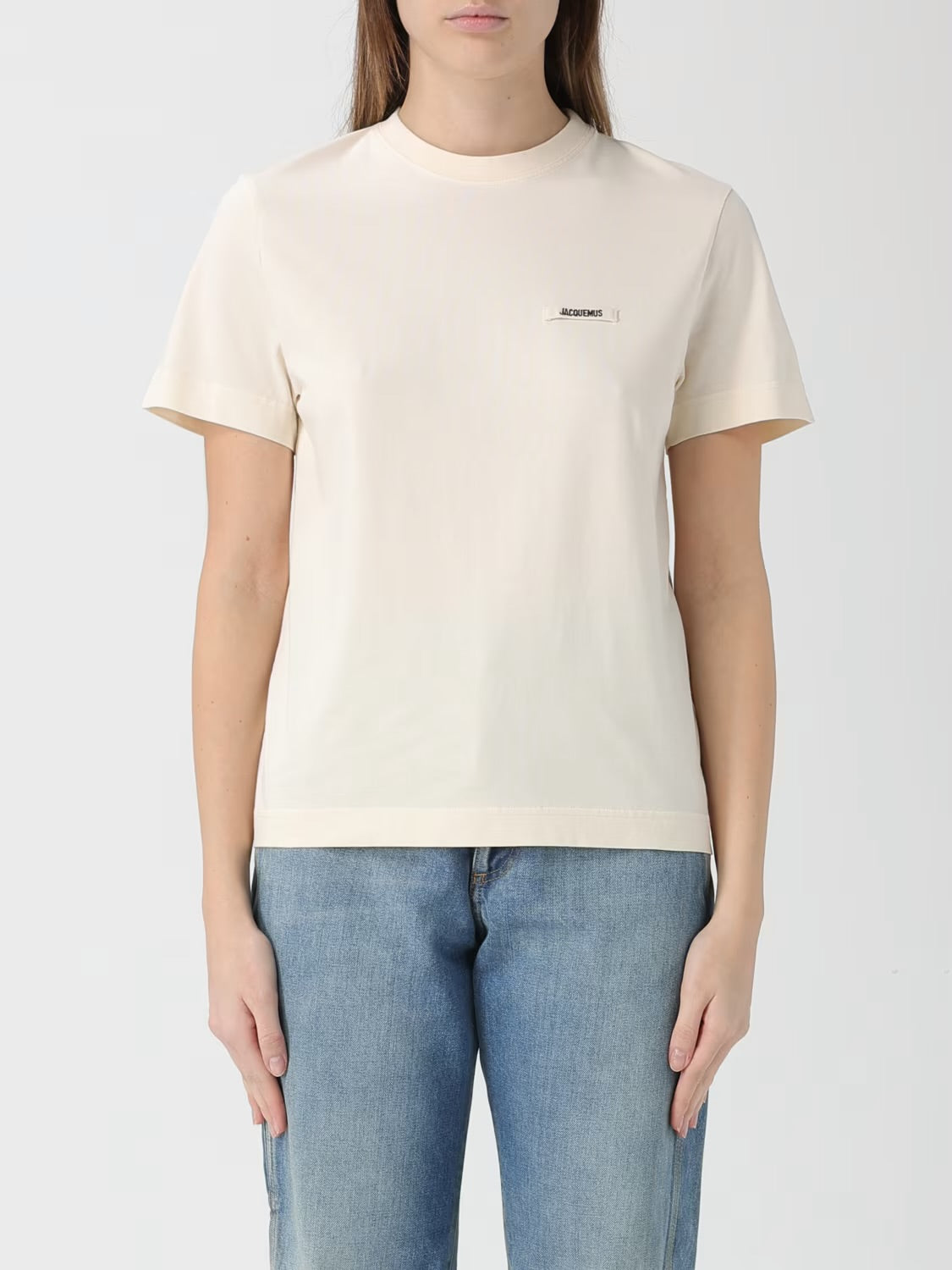 JACQUEMUS T-Shirt Donna In Cotone Con Logo In Rilievo Beige
