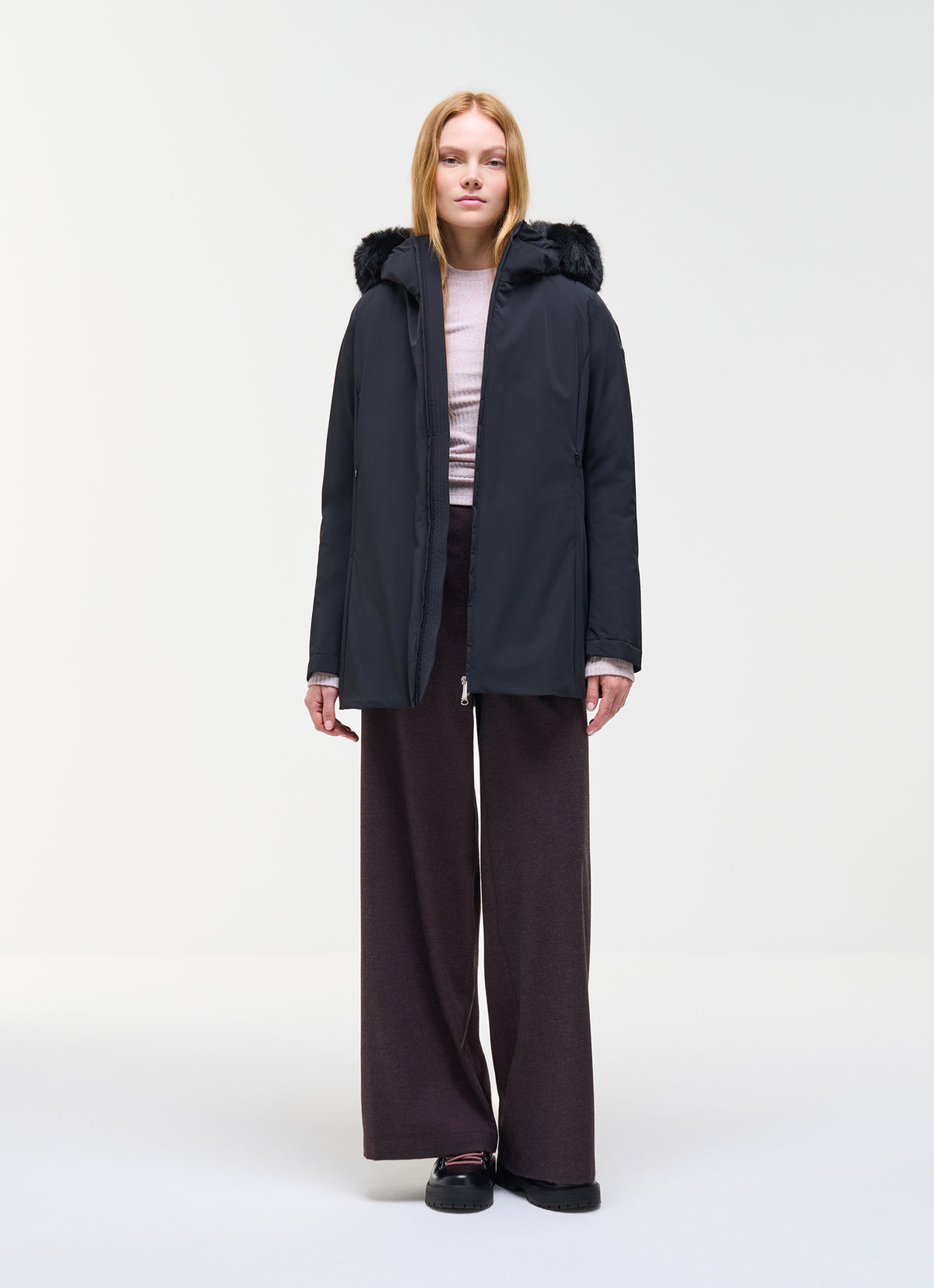 COLMAR Donna Piumino Impermeabile Lungo Con Pelliccia Nero