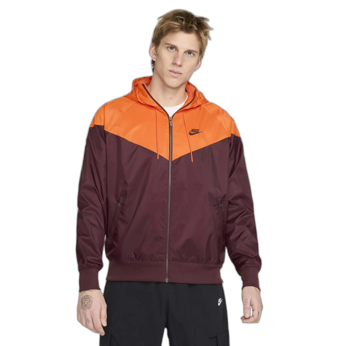 NIKE Antivento Con Cappuccio Arancione/Bordeaux