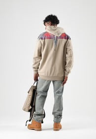 COUNTY OF MILAN Felpa Con Cappuccio Marcelo Burlon Beige Con Ali Rosse