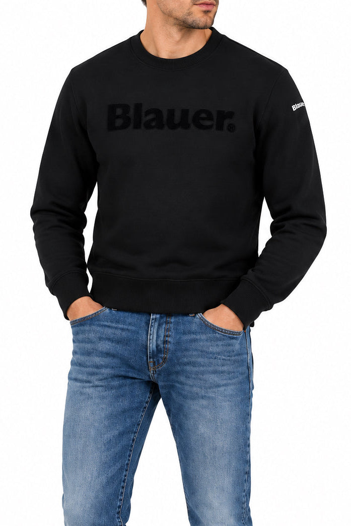 BLAUER Felpa Girocollo Con Logo Fronte e Manica Nero