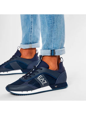 Armani Sneaker Uomo Nera Pelle e Tela Blu