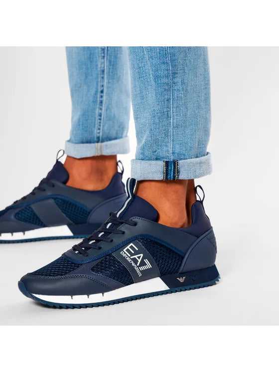 Armani Sneaker Uomo Nera Pelle e Tela Blu