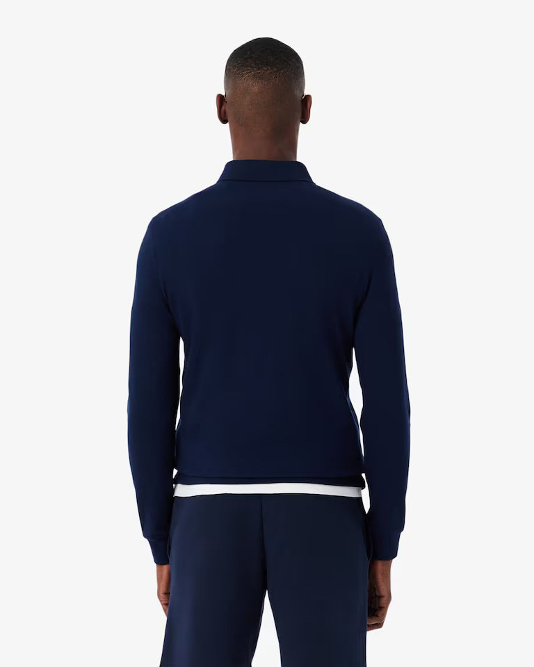 LACOSTE Polo Maniche Lunghe In Piquè Elasticizzato Blu