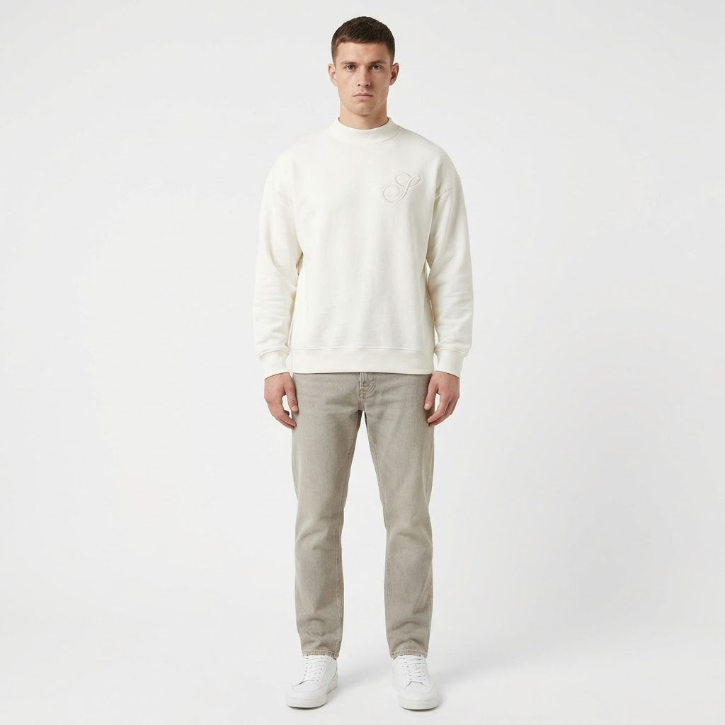 SOLDIER Felpa Girocollo Con Scritta Retro Ricamata Bianco