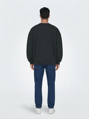 DISCLAIMER Felpa Oversize Girocollo Nera Logo Frontale Grigio Scuro