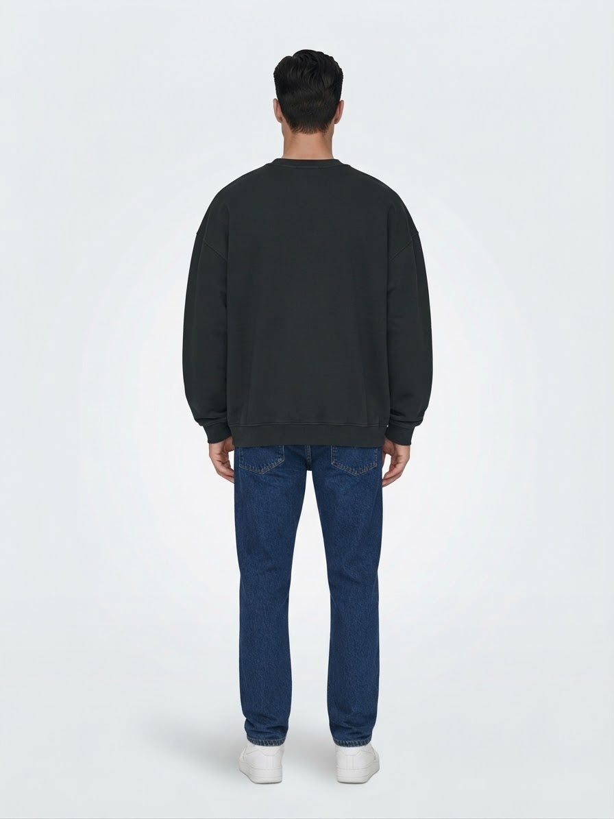 DISCLAIMER Felpa Oversize Girocollo Nera Logo Frontale Grigio Scuro